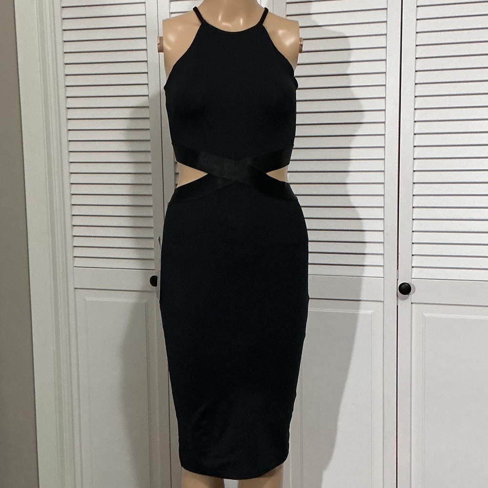 bebe Black Cutout Midi Bodycon Dress